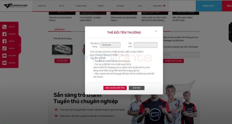 Hướng dẫn đổi tên kí tự đặc biệt CF trong game 