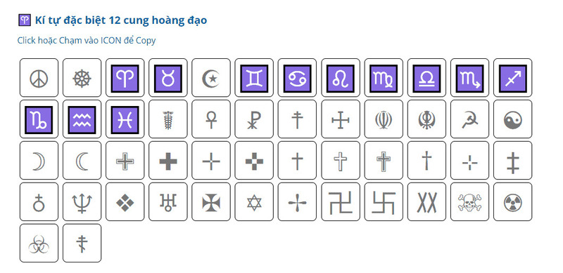Kí tự đặc biệt về cung hoàng đạo